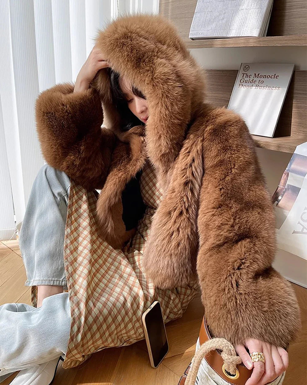 Faux fur coat for Women Luxury fur coat faux fur jackets for women faux fur Hooded coat Vintage fur coat camel