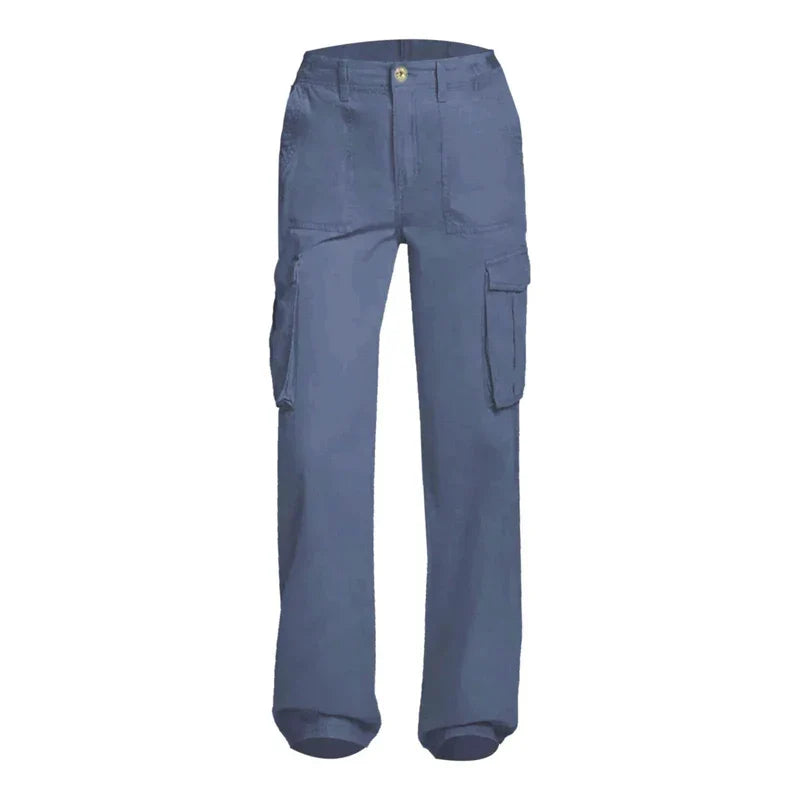 Fashion Women Cargo Pants Straight Fit Baggy Wide Leg High Waist Pants Y2K Pockets Retro Street Style Casual Trousers Blue