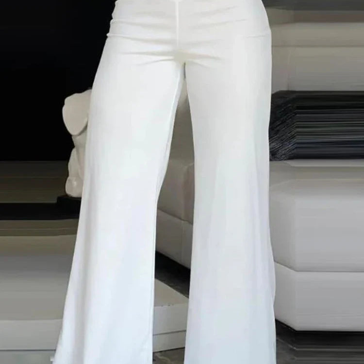 Elegant High Waist Flared Women Pants Office Casual Crisscross Sheer Mesh Patch Mesh Patch Casual Trousers Women Clothes