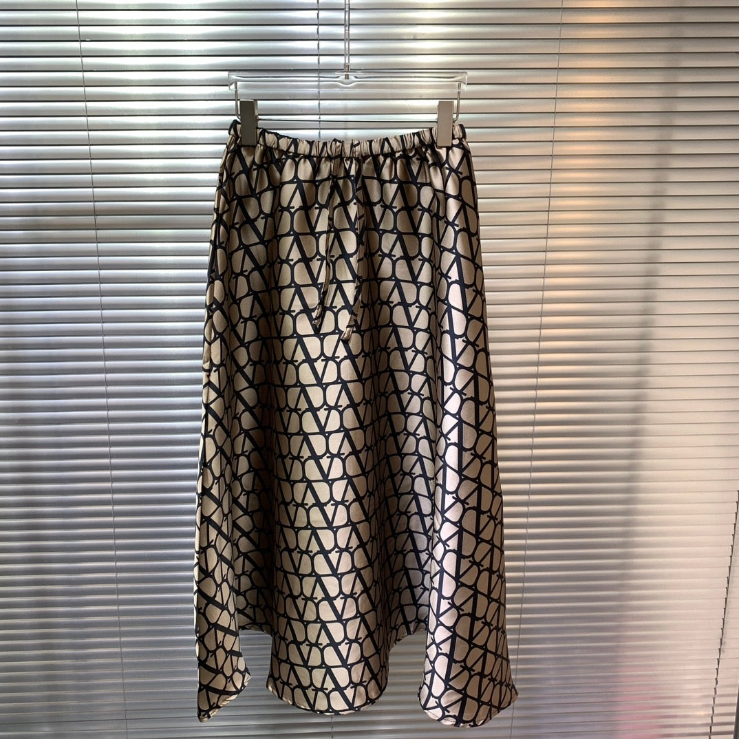ALSEY The Same Counter Fashion Women Half Skirt 2024 Spring and Summer New Senior Grid Design In The Long Skirt Dark Brown