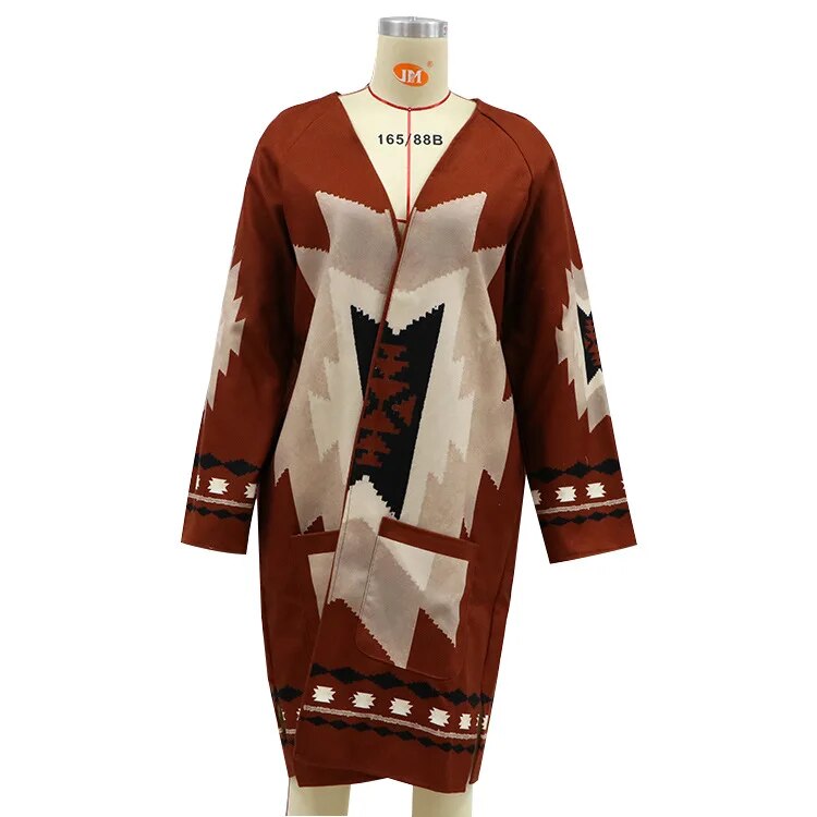 AYUALIN Long Sleeve Cardigan Women's Coat Ethnic Boho 2024 Autumn Winter Coats Bohemia Hippie Casual Female Jumper Outerwear