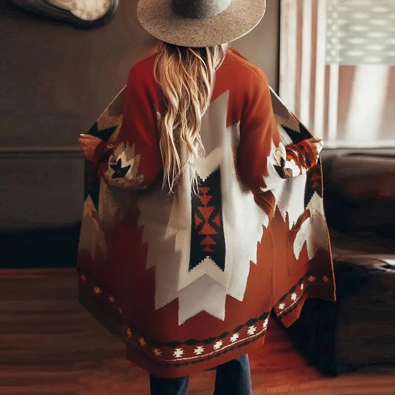 AYUALIN Long Sleeve Cardigan Women's Coat Ethnic Boho 2024 Autumn Winter Coats Bohemia Hippie Casual Female Jumper Outerwear