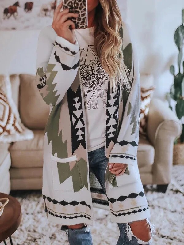AYUALIN Long Sleeve Cardigan Women's Coat Ethnic Boho 2024 Autumn Winter Coats Bohemia Hippie Casual Female Jumper Outerwear color1