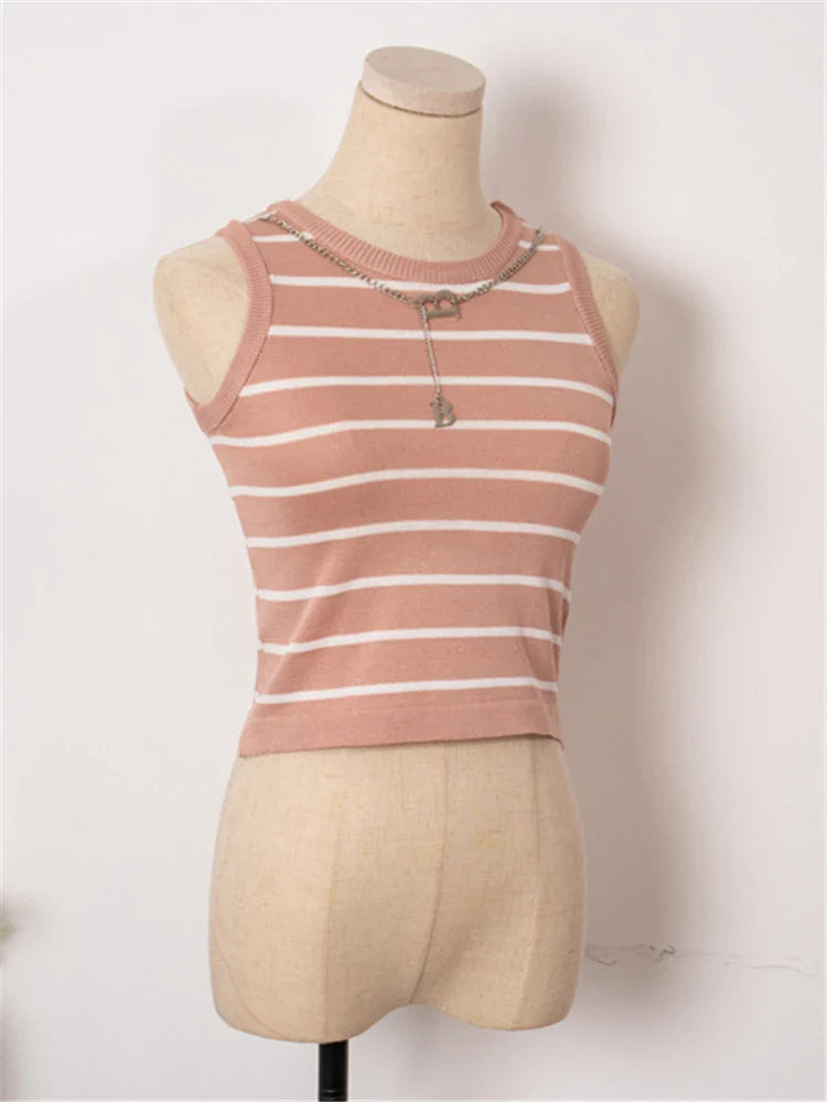 Colorfaith New 2022 Basic Bottoming Striped Chain Elasticity Vests Women Tank & Camis Autumn Winter Wild Crop Short Tops V3420DG