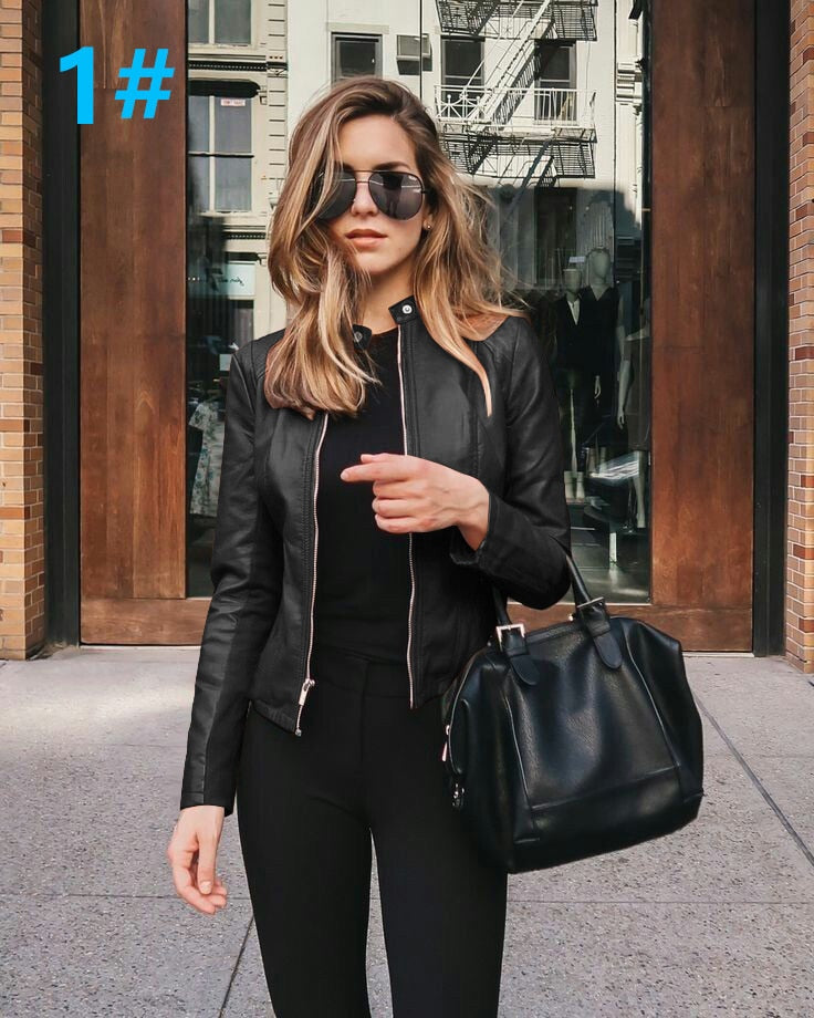 Allukasa Women Bike Coat PU Leather Outwear Zipper Outfit Spring Autumn WomeFashion Short Thin Female Jacket 1