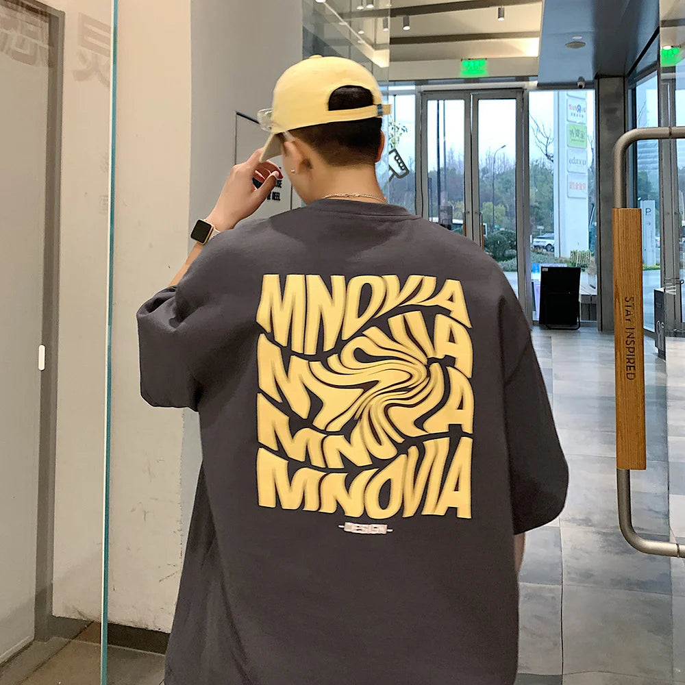 American 210GSM Printed T-shirts Men's Oversized Summer Cotton Short Sleeve Tees Ins Male Top Streetwear Versatile Clothes DarkGray