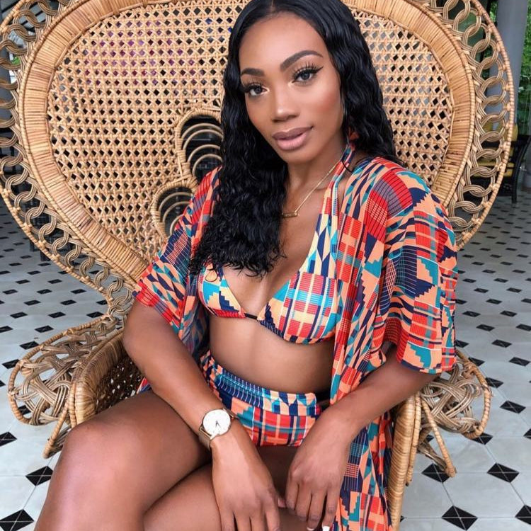 American Sexy Digital Printed Swimsuit Bikini Three-Piece Suit