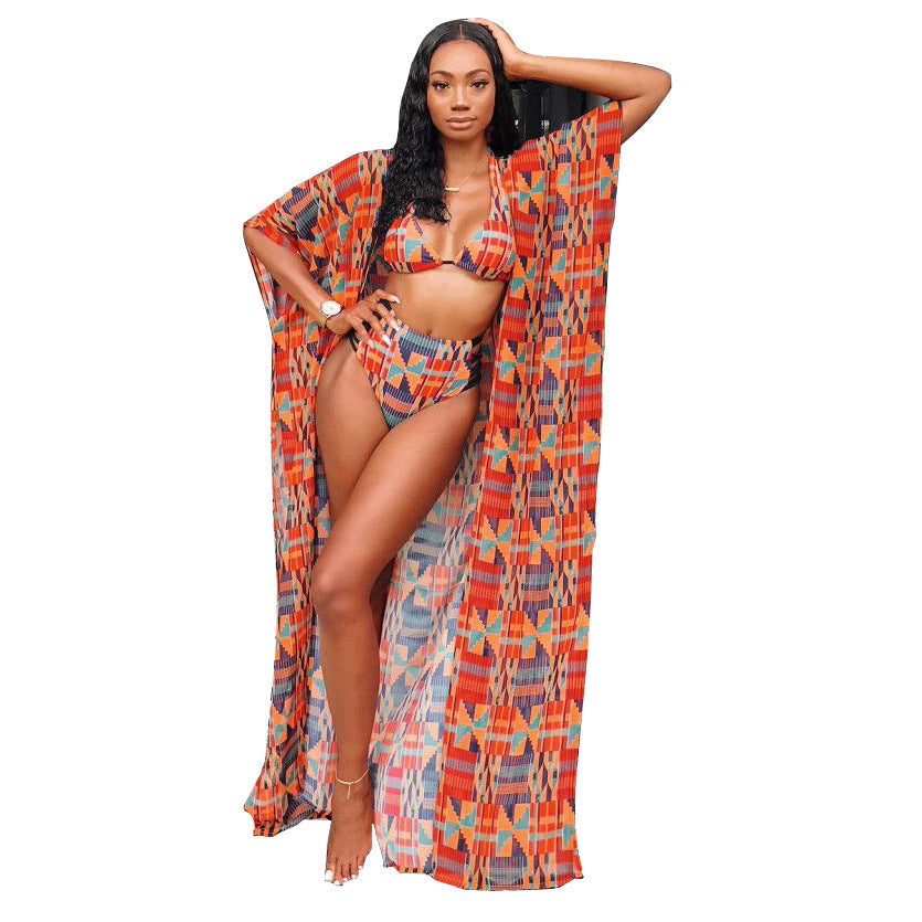 American Sexy Digital Printed Swimsuit Bikini Three-Piece Suit