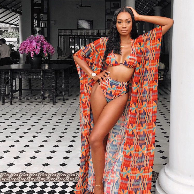 American Sexy Digital Printed Swimsuit Bikini Three-Piece Suit