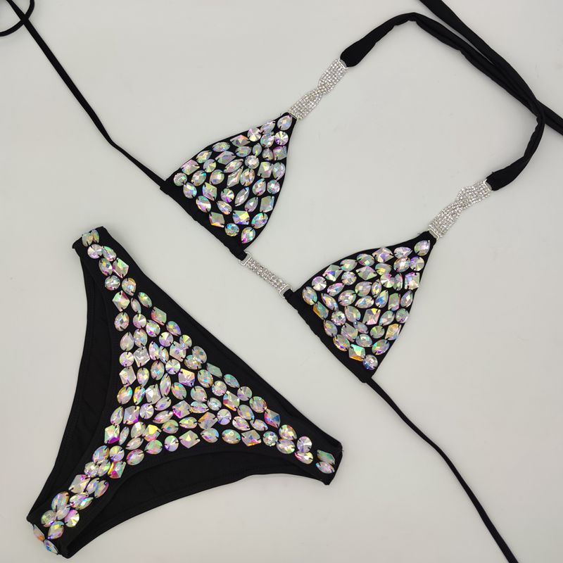 Anibol Sexy Rhinestone Triangle Bikini Luxury Crystal Diamond Women's Swimsuit Push Up Gathered Straps Swimwear