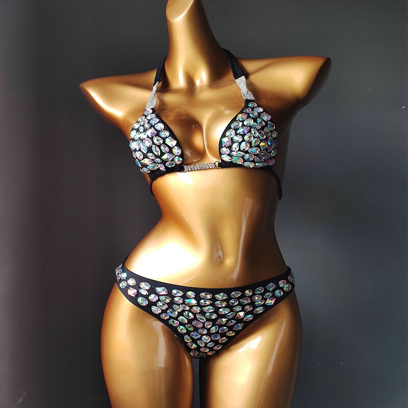 Anibol Sexy Rhinestone Triangle Bikini Luxury Crystal Diamond Women's Swimsuit Push Up Gathered Straps Swimwear