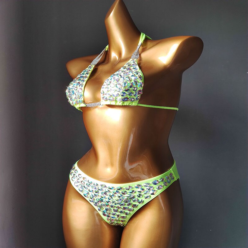 Anibol Sexy Rhinestone Triangle Bikini Luxury Crystal Diamond Women's Swimsuit Push Up Gathered Straps Swimwear