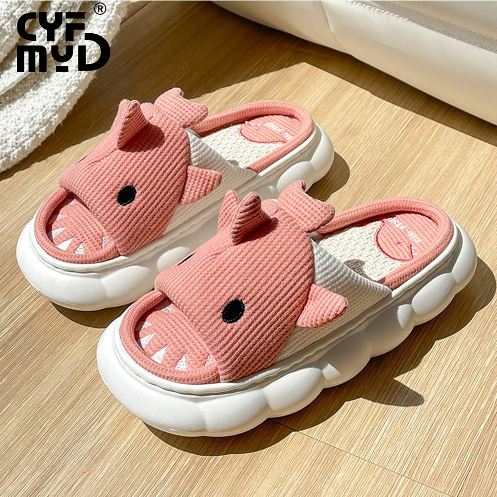 Animals Slippers Women Platform Shoes Cute Cartoon Thick Sole Home Slippers Bear Slippers Shark Slippers House Children Slippers pink shark