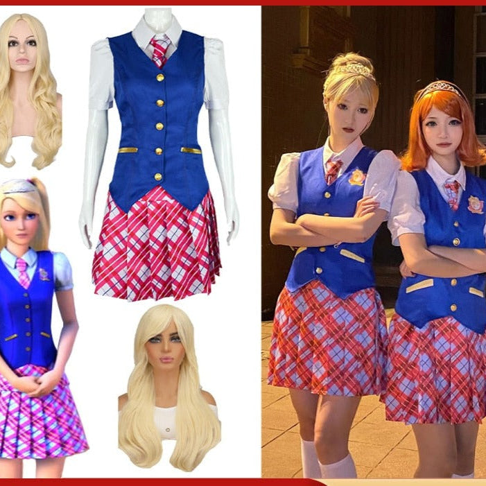 Anime Movie Barbie Costume For Women Margot Robbie Delancy Cospaly Girl JK Uniform Halloween Carnival Party Ladies Dresses Set