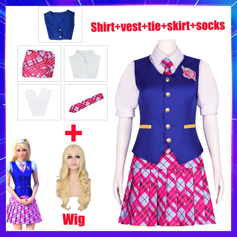 Anime Movie Barbie Costume For Women Margot Robbie Delancy Cospaly Girl JK Uniform Halloween Carnival Party Ladies Dresses Set B1