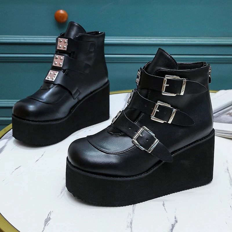 Ankle Boots for Women Street Fashion Casual Wedges Platform Shoes Size 43 Super High Heel Belt Buckle Designer Boots Female