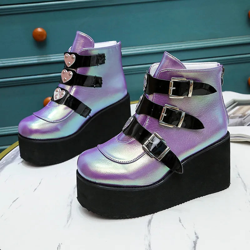 Ankle Boots for Women Street Fashion Casual Wedges Platform Shoes Size 43 Super High Heel Belt Buckle Designer Boots Female PURPLE