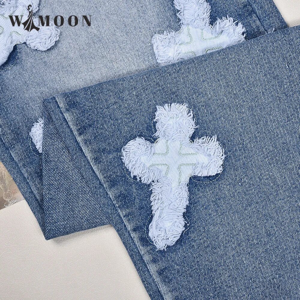Appliques Cross Women's Jeans High Waist Pants Sexy Y2k 2024 Autumn Winter Elegant Ladies Europe Fashion Jean Pants Streetwear