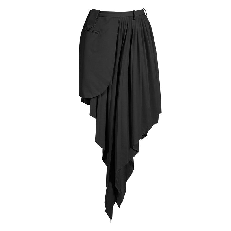 Asymmetrical Skirt Design Leaky Waist Fried Street Fashion Suit Black B