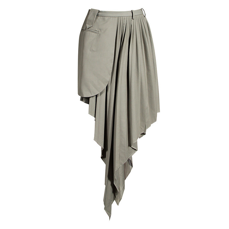 Asymmetrical Skirt Design Leaky Waist Fried Street Fashion Suit Grey B