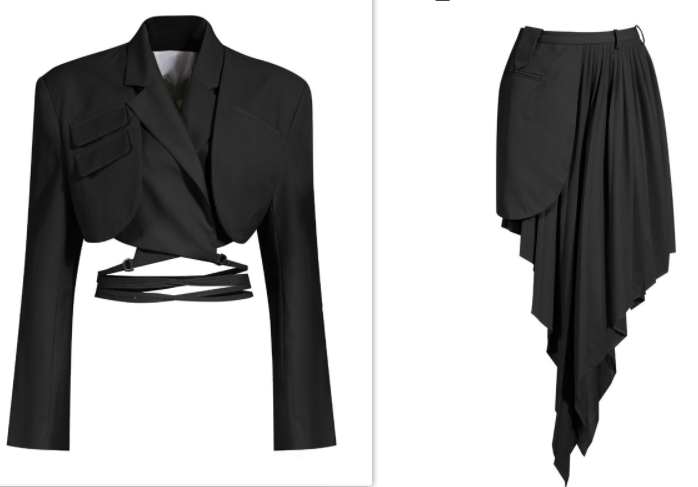 Asymmetrical Skirt Design Leaky Waist Fried Street Fashion Suit Black Set