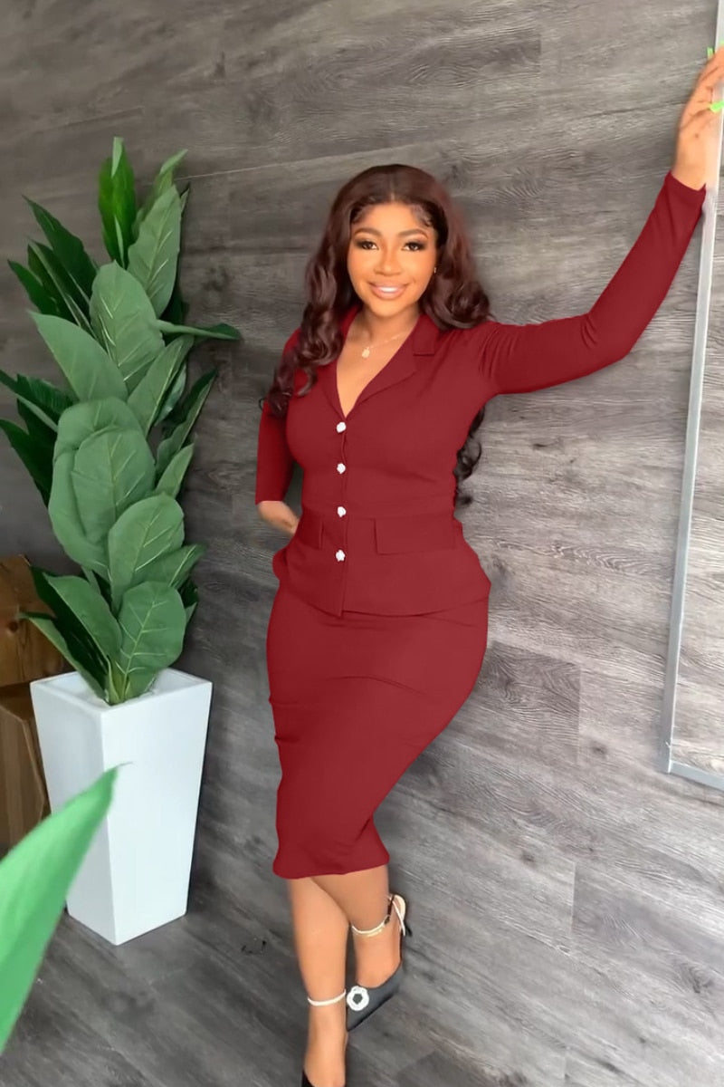 Autumn Commuting Two 2 Pieces OL Skirts Sets Women Bodycon Office Workwear Single Breasted Top Blazer Sexy Skirts Suit Outfits