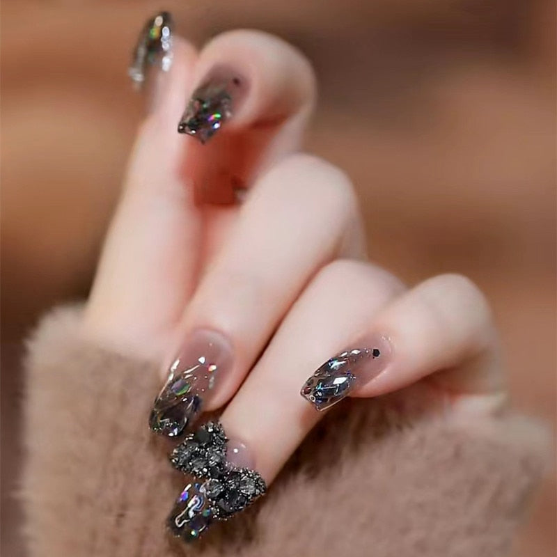 Autumn French False Nails with Butterfly Pearl Decor Bride Fake Nail Wearable Press on Nails Coffin Ballet Nail Tips for Girls S7