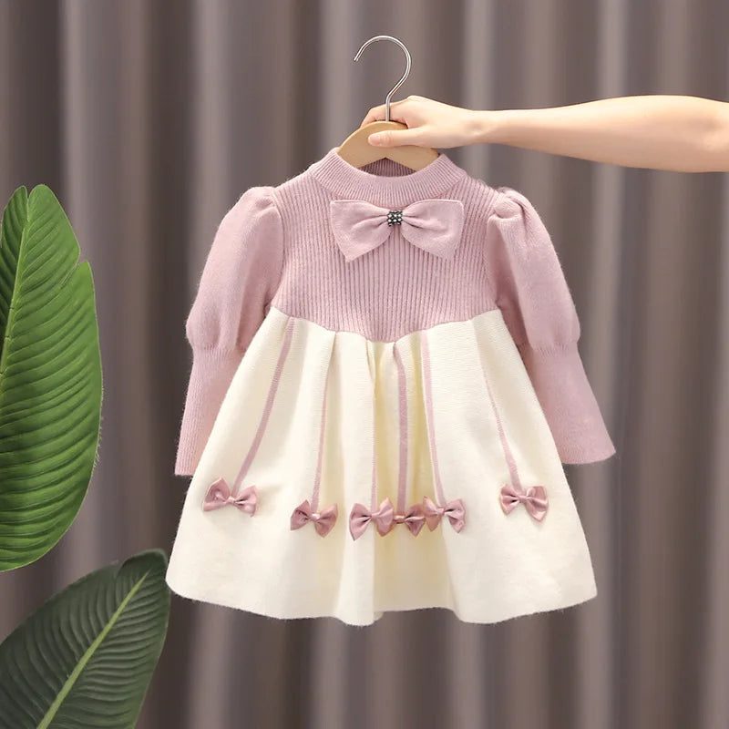 Autumn Kids Christmas Clothes JK Skirt Short 2 Pcs Red Sweater Clothes Girls Knit 2-7Y Christmas Children Dress Cute Bunny Pink