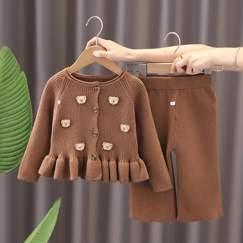 Autumn Kids Christmas Clothes JK Skirt Short 2 Pcs Red Sweater Clothes Girls Knit 2-7Y Christmas Children Dress Cute Bunny Brown 1