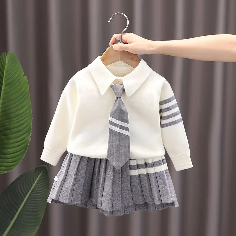 Autumn Kids Christmas Clothes JK Skirt Short 2 Pcs Red Sweater Clothes Girls Knit 2-7Y Christmas Children Dress Cute Bunny Ivory