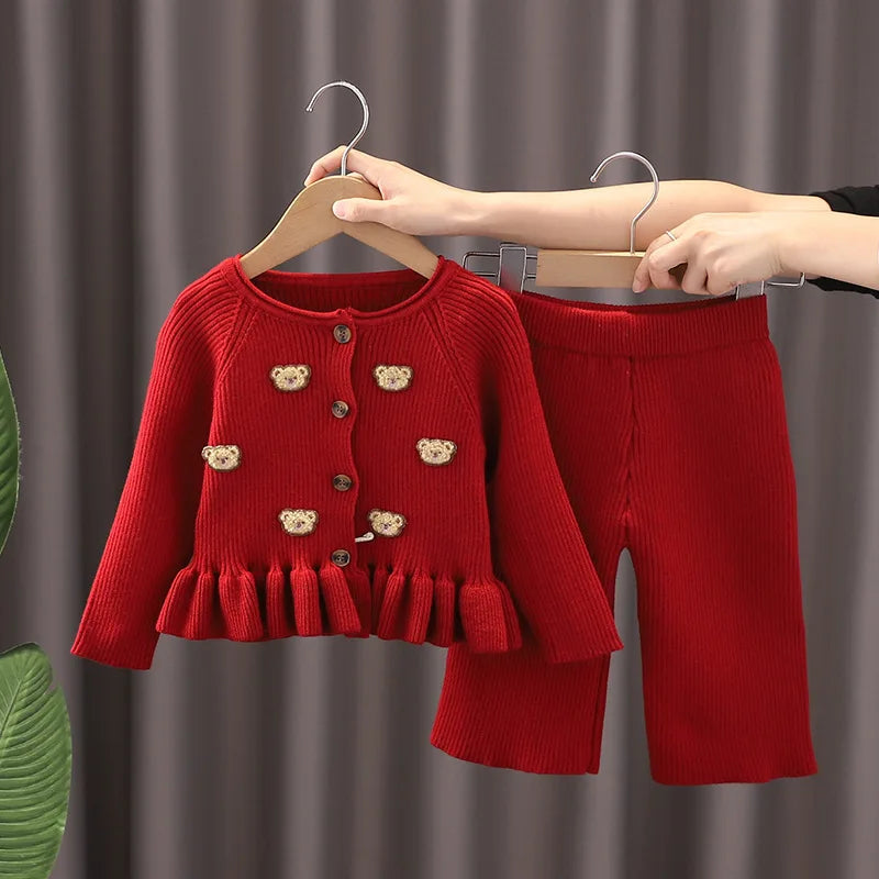 Autumn Kids Christmas Clothes JK Skirt Short 2 Pcs Red Sweater Clothes Girls Knit 2-7Y Christmas Children Dress Cute Bunny Red 3
