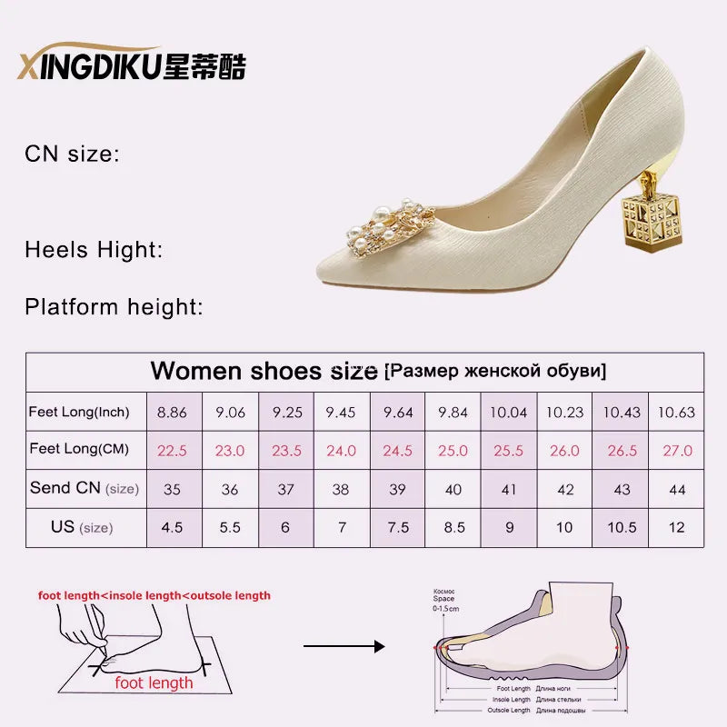 Autumn Ladies High Heels Pointed Toe Shaped Heel High 5cm and 7cm Wedding Shoes Square Buckle Travel Banquet Shoe High Heels