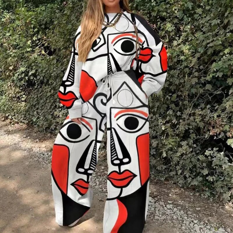 Autumn Loose Fleece Sweatshirt Outfits Women O-neck Top Pullover & Drawstring Pants Sport Tracksuit Winter Long Sleeve Suit Sets