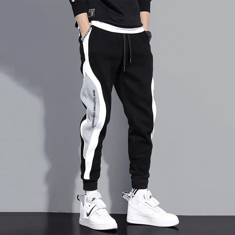 Autumn Men's Wide Loose Casual Pants Mens Patchwork Nine-point Sports Elastic Rope Breathable Tie-foot Trousers