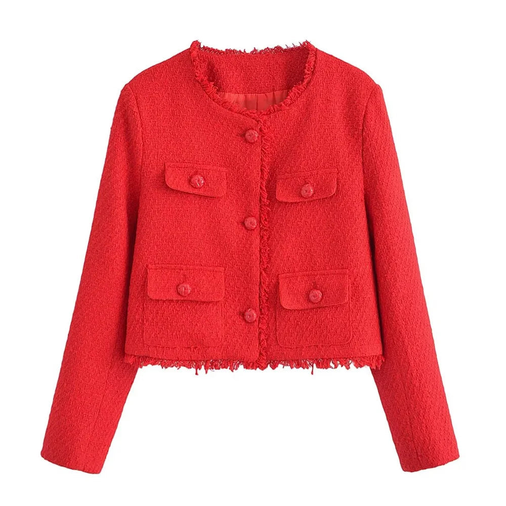 Autumn New Women's Wear European and American Style Fashion Coarse Jacket Coat Red
