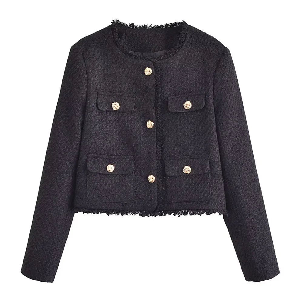 Autumn New Women's Wear European and American Style Fashion Coarse Jacket Coat black