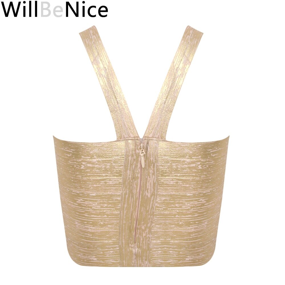 Autumn Sexy Gold Silver Women Bandage Top Spaghetti Strap Bandage V Neck Vest Tank Top Knitted Bandage Club Vest