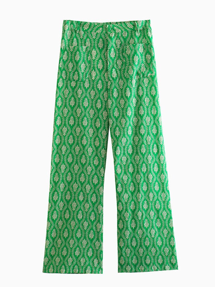 Autumn Vintage Floral Printed Long Pants Suits For Women Tied Hem Crop Top Wide Leg Loose Pants Female 2 Piece Sets Outfits