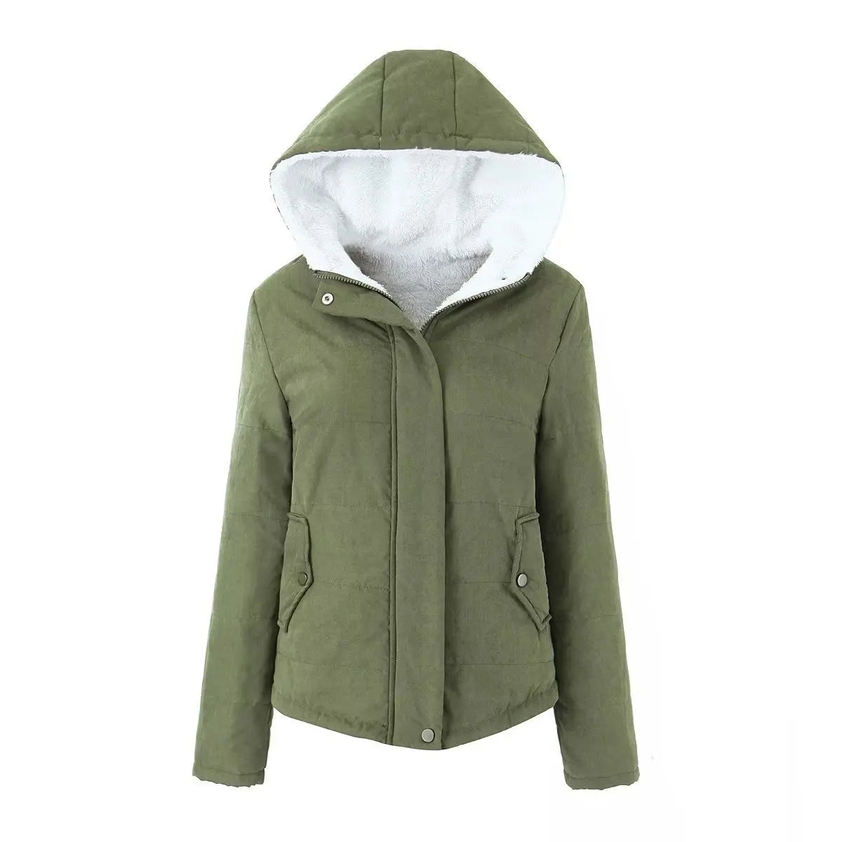 Autumn Winter Cotton Wool and Thick Women Hooded Coat College Style Long-sleeved Bread Coat Padded Jacket army green