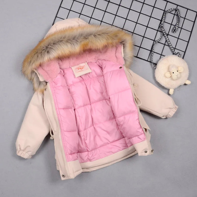 Autumn Winter Fur Collar Children Thick Warm Jackets Girls Warm Kids Down Coats Girl 2-8 Years Outerwear Kids Clothing