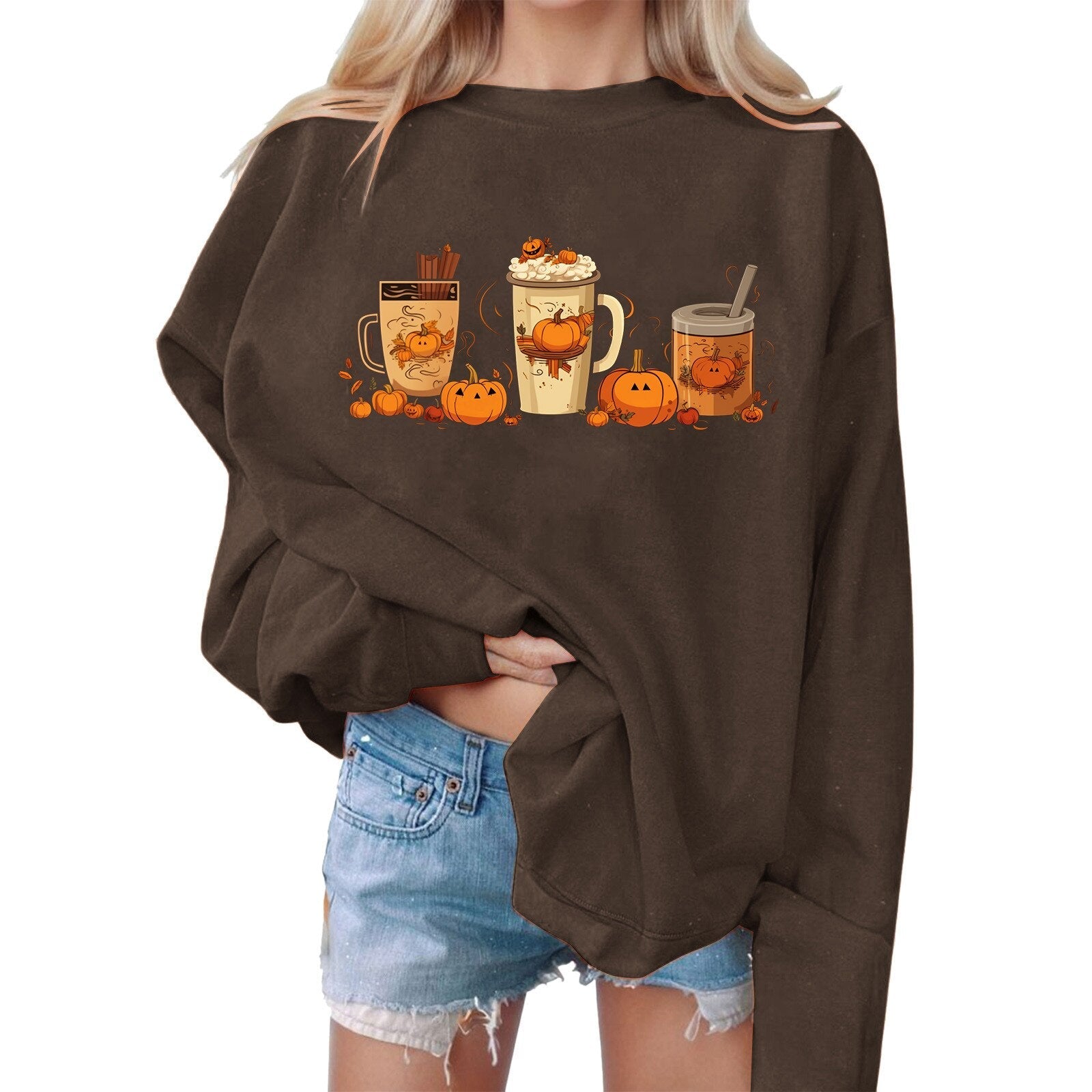 Autumn Winter Hoodless Sweatshirt Halloween Sweatshirts Printing Sweater Long Sleeve Women Sweatshirts Pullover Sudadera Outfits