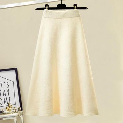 Autumn Winter Long Sleeve Knitted Loose Pullover Sweater+Women High Waist A Line Skirt Knitted 2 Piece Set apricot skirt One Size