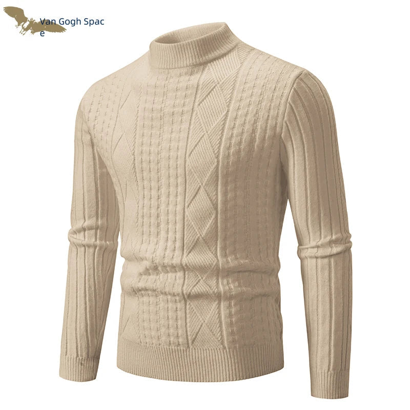 Autumn Winter Men's Solid Color Pullover Knitted Sweater Thick Stripes Sweaters Clothing