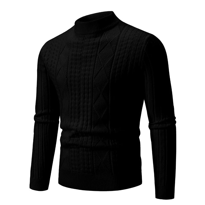 Autumn Winter Men's Solid Color Pullover Knitted Sweater Thick Stripes Sweaters Clothing black