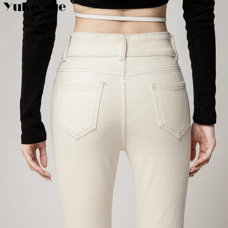 Autumn Winter Warm Women High Waist Stretch Jeans Pants Pencil Streetwear Hip Lift Denim Legging Korean Fashion Skinny Pants