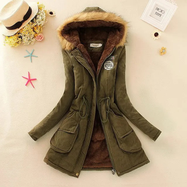 Autumn Winter Women Cotton Jacket Padded Casual Slim Coat Emboridery Hooded Parkas Wadded Warm Overcoat Fashion Parkas