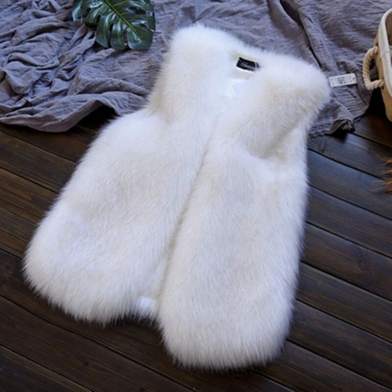 Autumn Winter Women Faux Fox Fur Vests Coats Sleeveless Fur Jackets