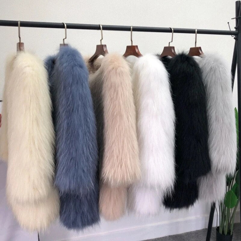 Autumn Winter Women Faux Fur Long Sleeve Coats Mid-length Knitted Fur Jackets Fashion Streetwear for Girls