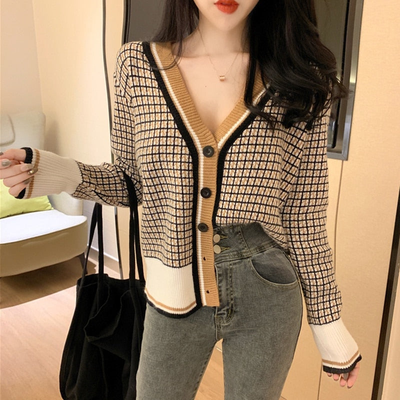 Autumn Winter Women Sweet Cartoon Print Knit Short Cardigan Long Sleeve Casual Warm Loose Sweater K One Size