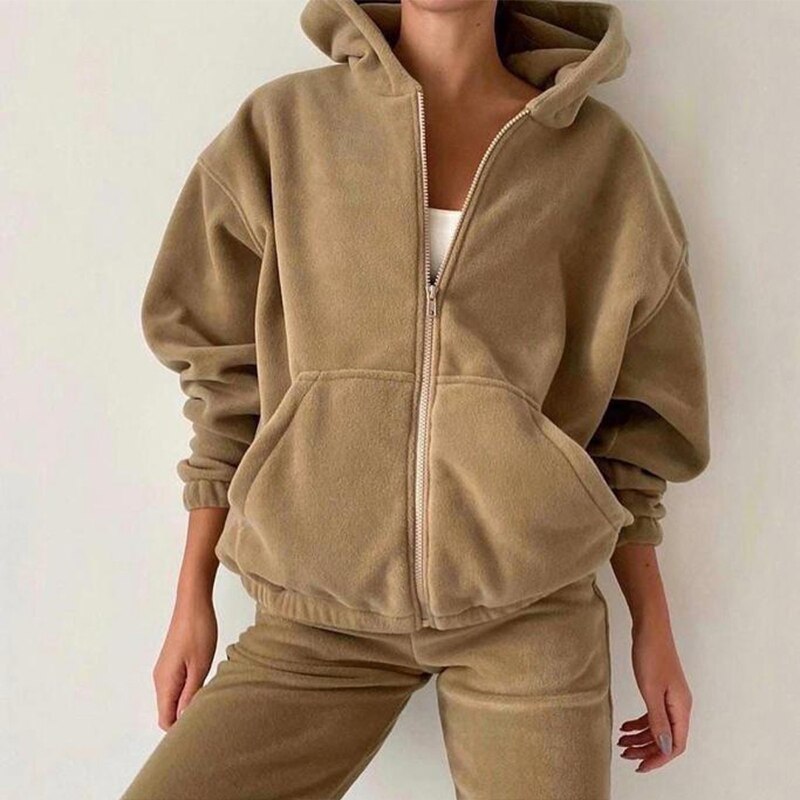 Autumn Winter Women's Brand Velvet Fabric Tracksuits Hoody Track Suit Hoodies And Pants Oversized Sportswear Two Pieces Set champagne TZ126